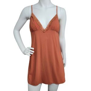 MAP Mexico Rust Terracotta Lace Trim V-Neck Chemise Slip Dress